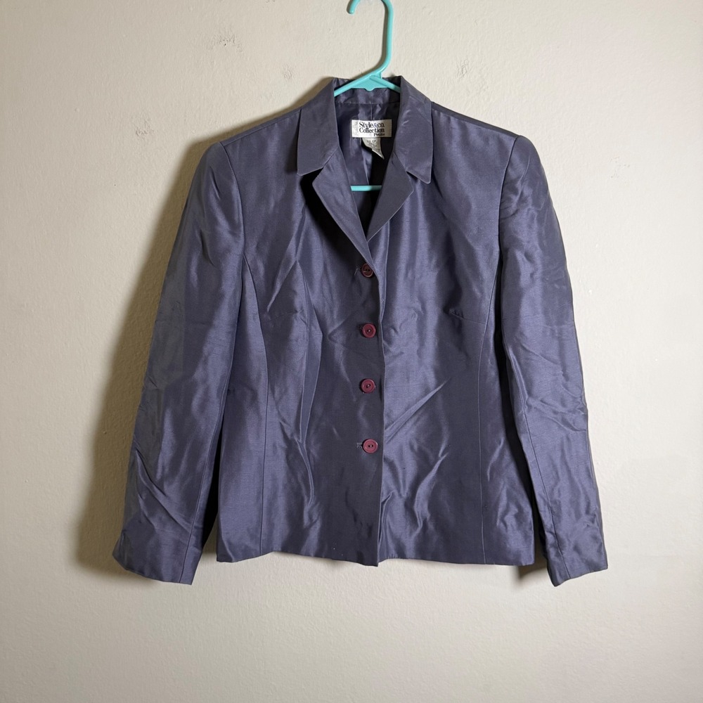 Style & Co Collection Petite 100% Silk Blazer Jacket Lavender Grey Size 6P